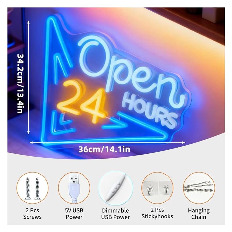 Insegna al neon aperta 24 ore  - Decor Lighting Opening Hours recensione e prezzo