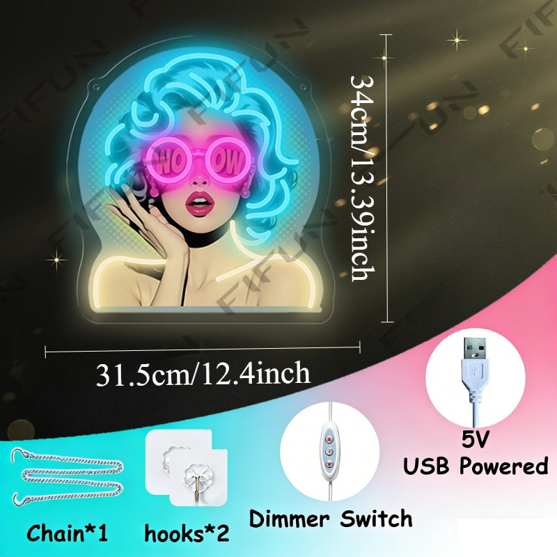 Insegna al Neon WOW Curl Girl, - Outdoor Lighting Decor Wow recensione e prezzo
